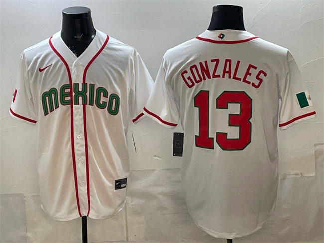 Men's Mexico Baseball #13 Adrian Gonzalez White 2026 World Baseball Classic Home Stadium Stitched Jersey Men's Mexico Baseball #13 Adrian Gonzalez White 2026 World Baseball Classic Home Stadium Stitched Jersey